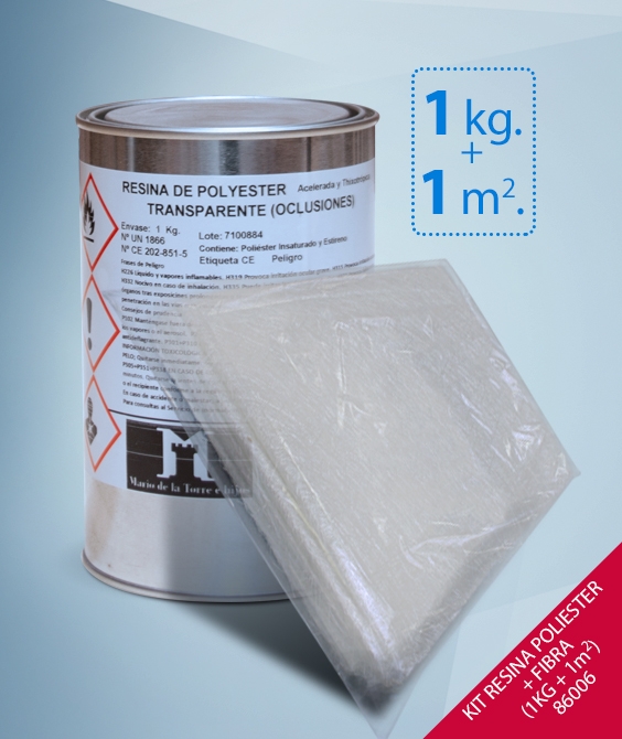 Kit Resina Poliester Artepol 1000 1Kg + Fibra De Vidrio 1m2 + Peroxido -  Artespray